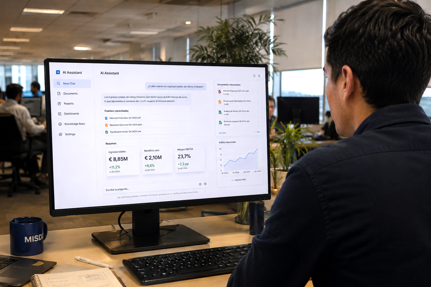 Empleado utilizando un asistente de IA